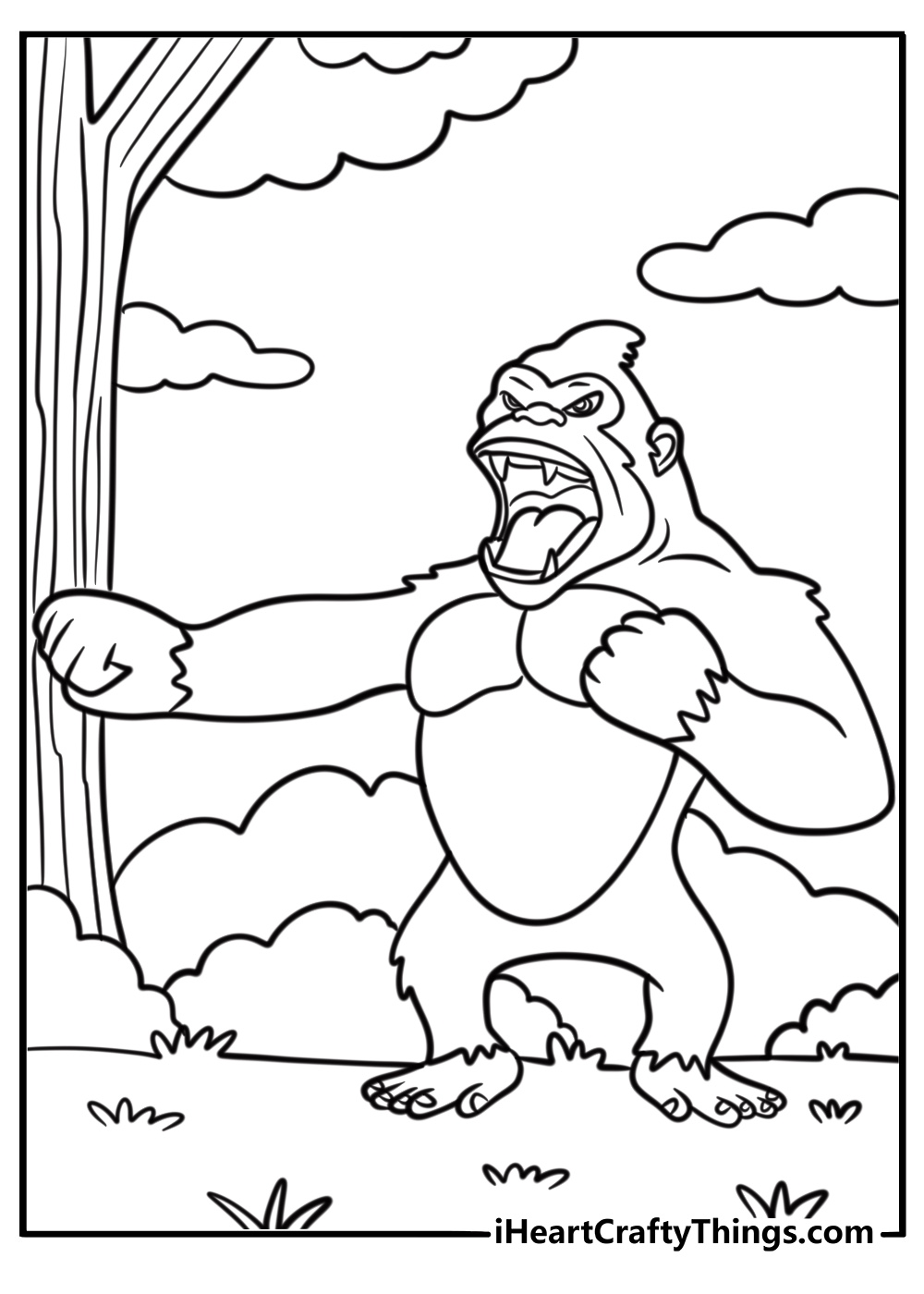 Gorilla beating its chest free coloring page pdf