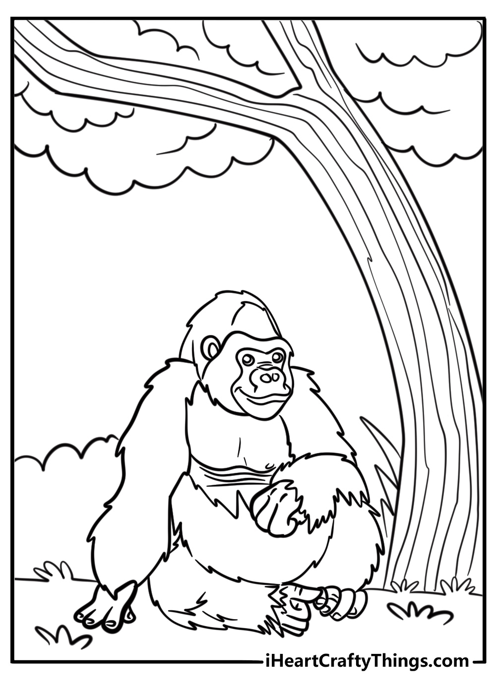 Gorilla relaxing in the shade detailed coloring page