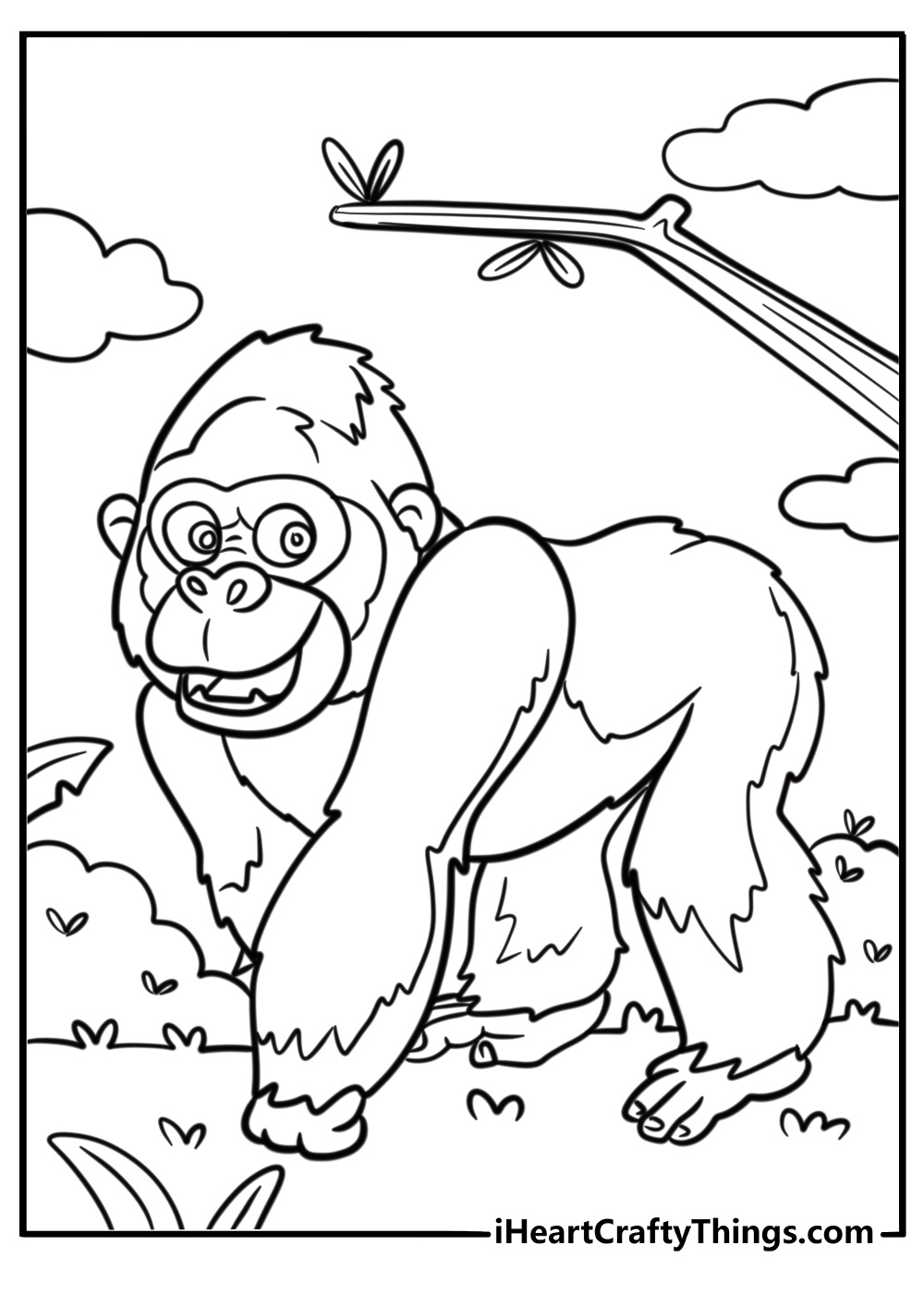 Gorilla walking on all fours detailed coloring sheet