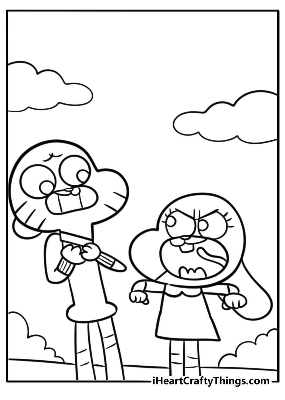 Gumball and Anais arguing detailed coloring sheet