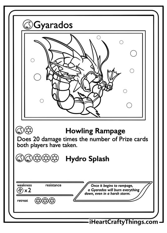 Gyarados pokemon card with a fierce water attack printable sheet