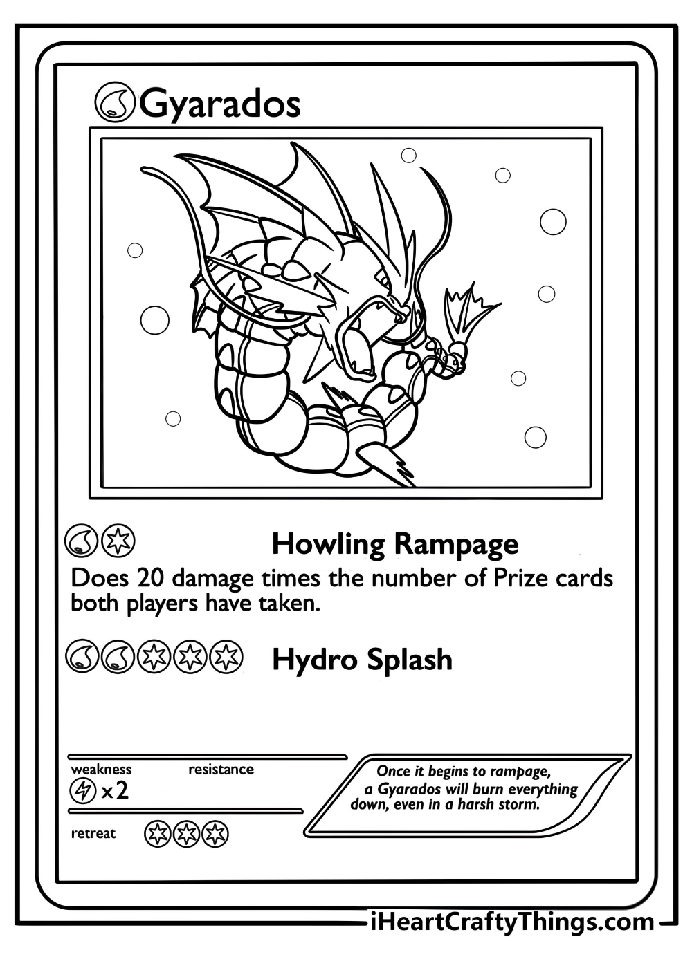 Gyarados pokemon card with a fierce water attack printable sheet