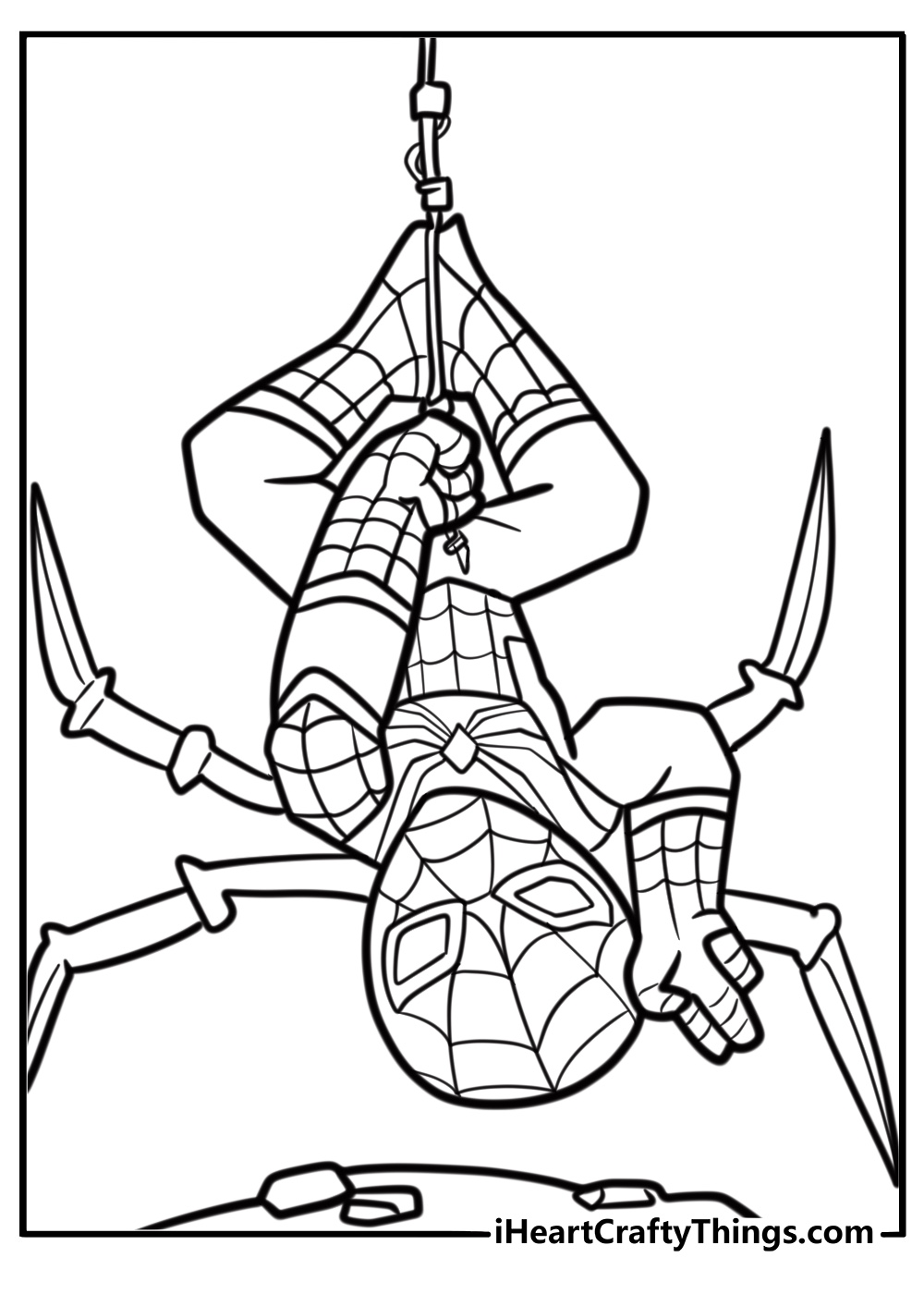 Iron spider defending a city in his armored suit coloring sheet