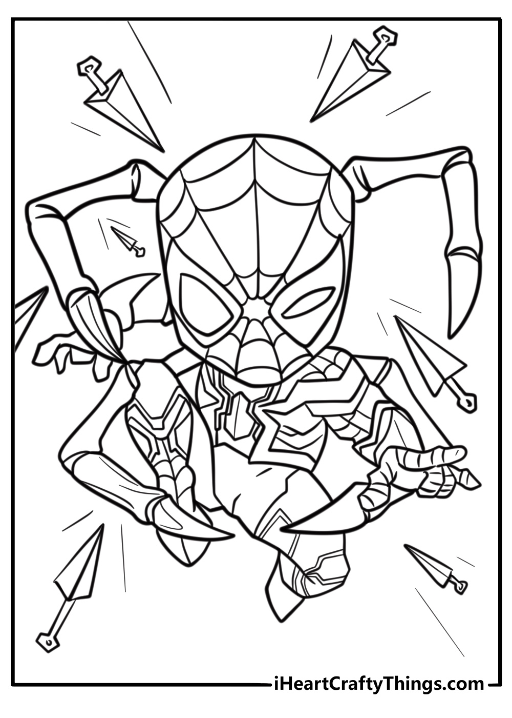 Iron spider dodging attacks free printable coloring page