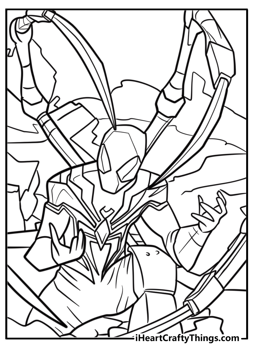 Iron spider in an epic battle scene coloring page