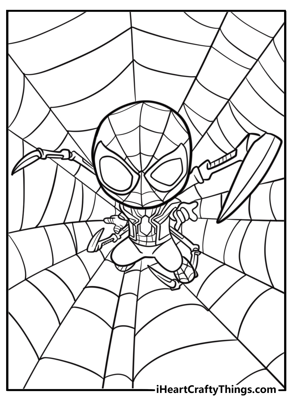 Iron spider preparing to leap into battle printable coloring sheet