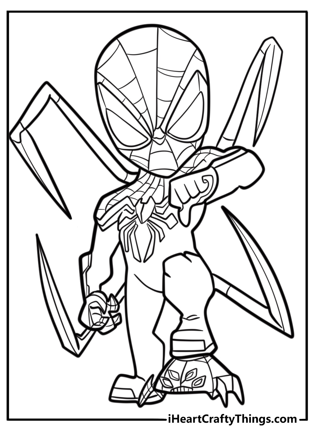 Iron spider using his advanced tech in battle coloring sheet