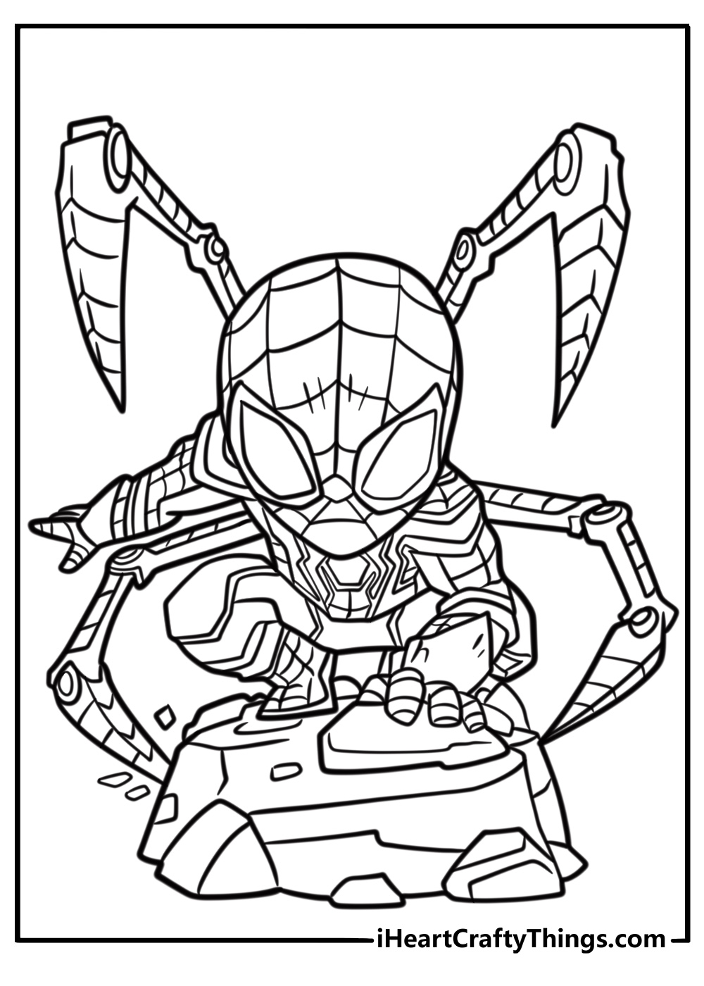 Iron spider using mechanical arms in action coloring sheet