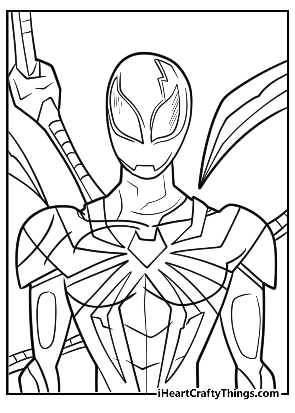 Iron spider with glowing eyes in battle pose coloring sheet