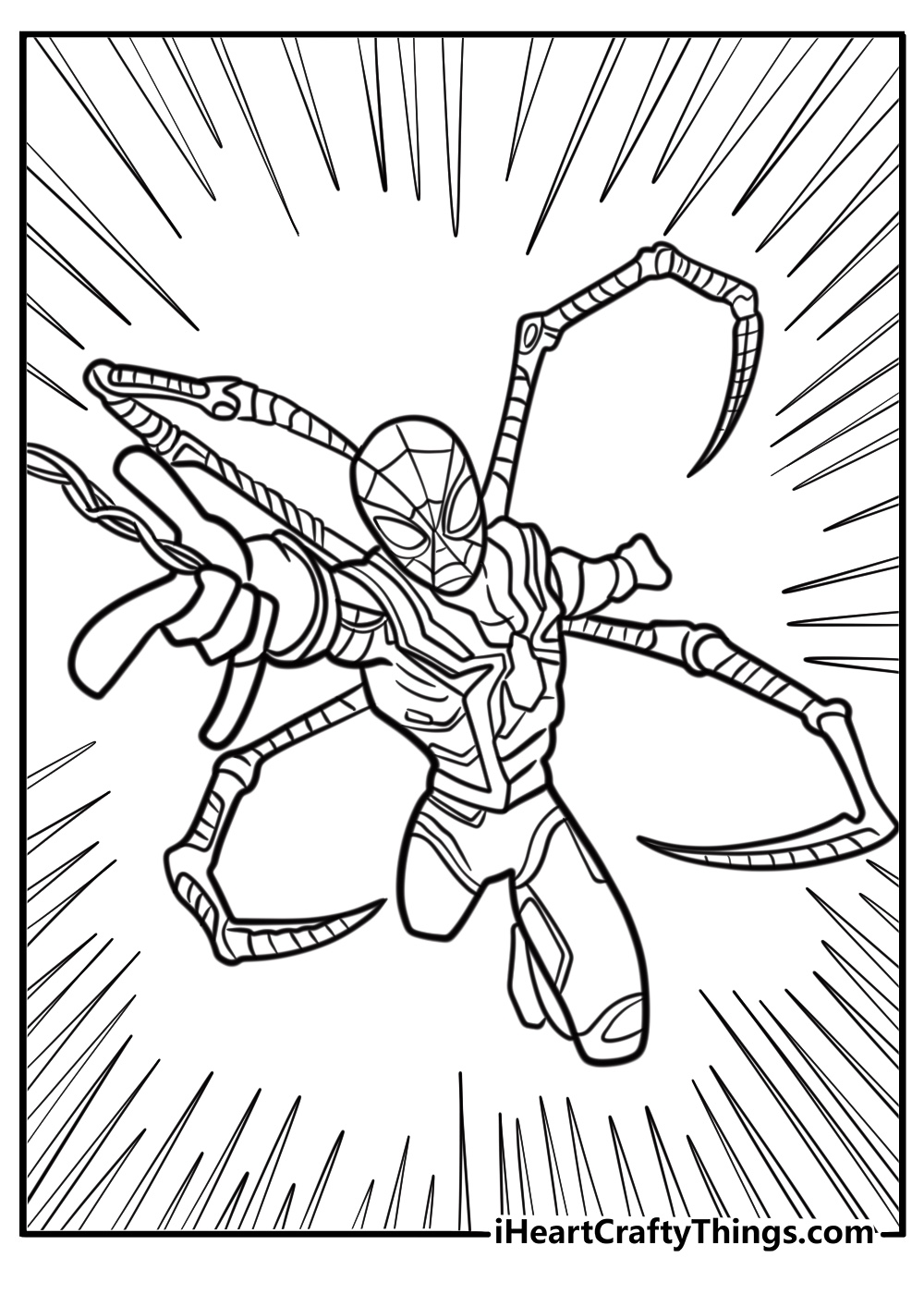 Iron spider with web shooters ready for action coloring sheet