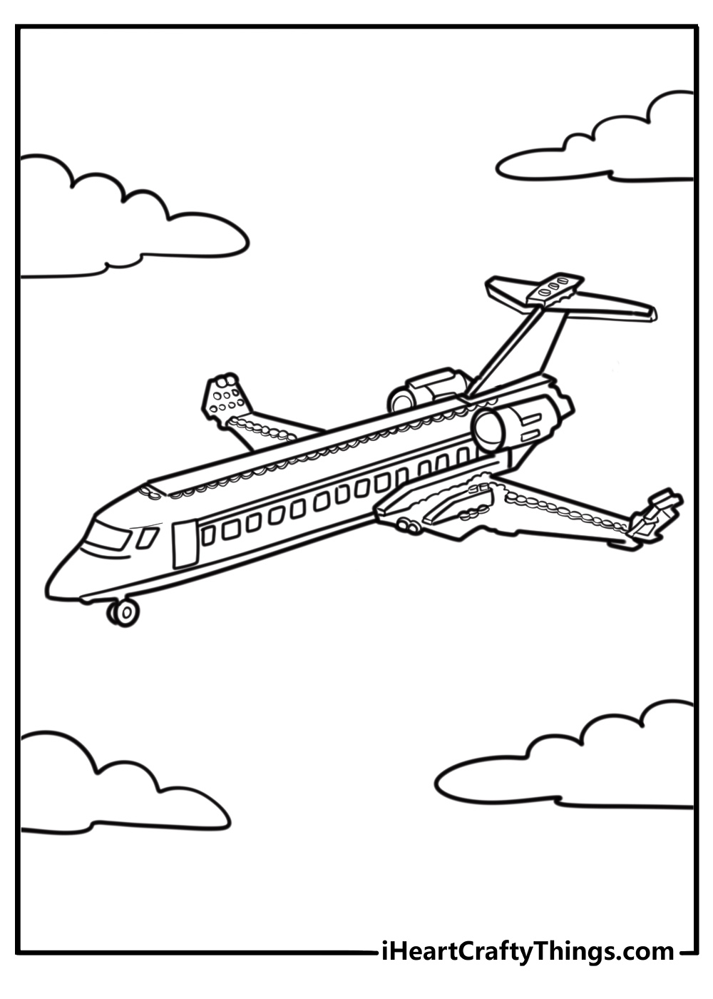 LEGO airplane flying in the sky detailed coloring sheet