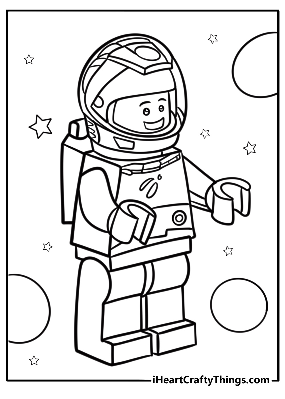 LEGO astronaut in space suit detailed coloring sheet