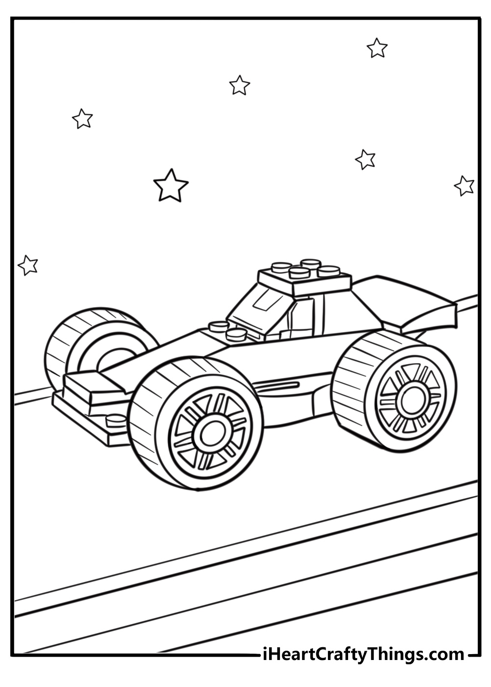 LEGO car with wheels detailed coloring page