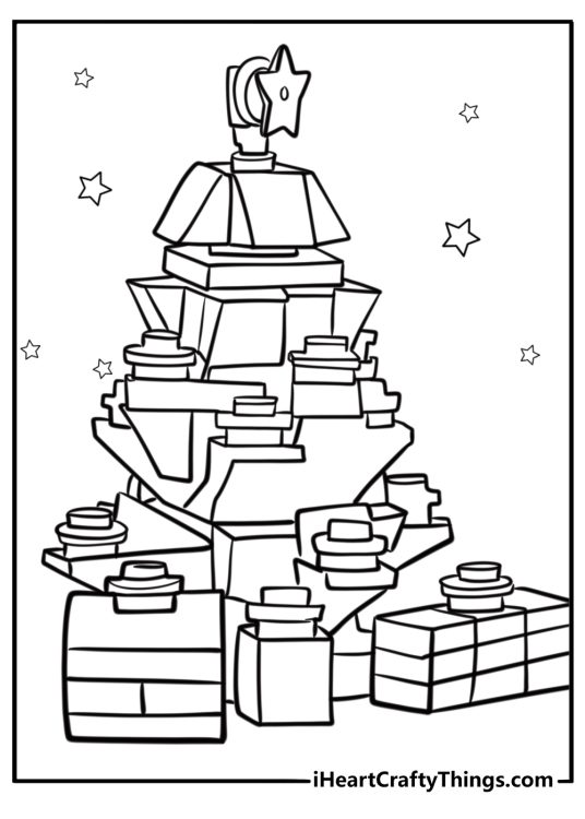 LEGO Christmas tree with presents free printable page