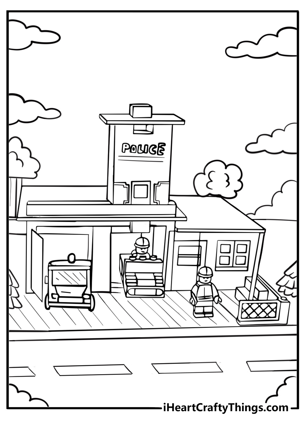 LEGO city police station free coloring page pdf