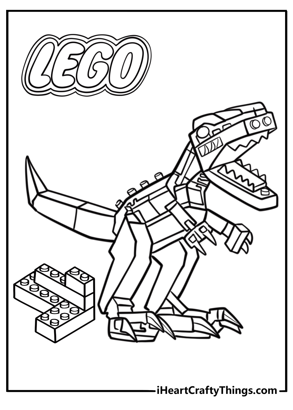 LEGO dinosaur roaring printable coloring sheet