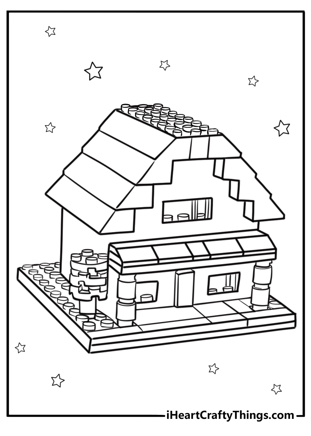 LEGO house with windows free printable coloring sheet