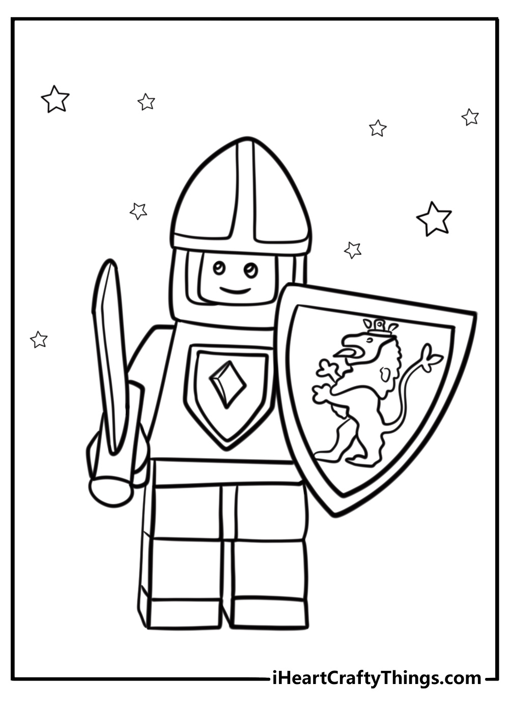 LEGO knight holding a sword coloring page