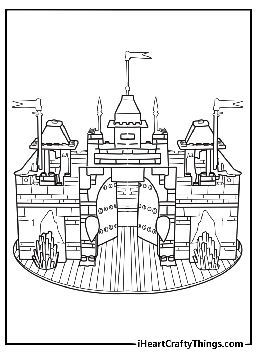 LEGO medieval castle with a moat detailed coloring sheet