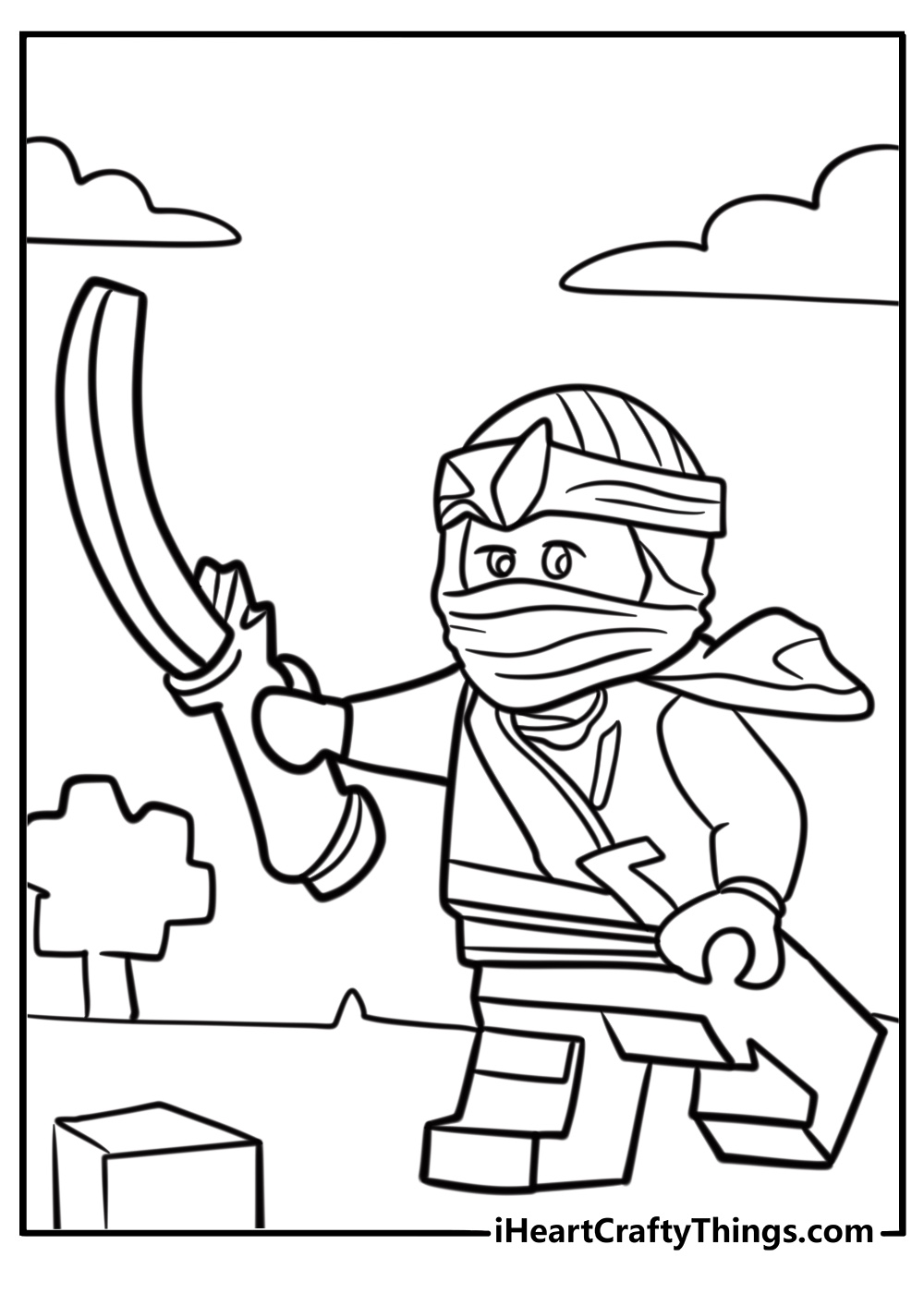 LEGO ninja in an action pose coloring page