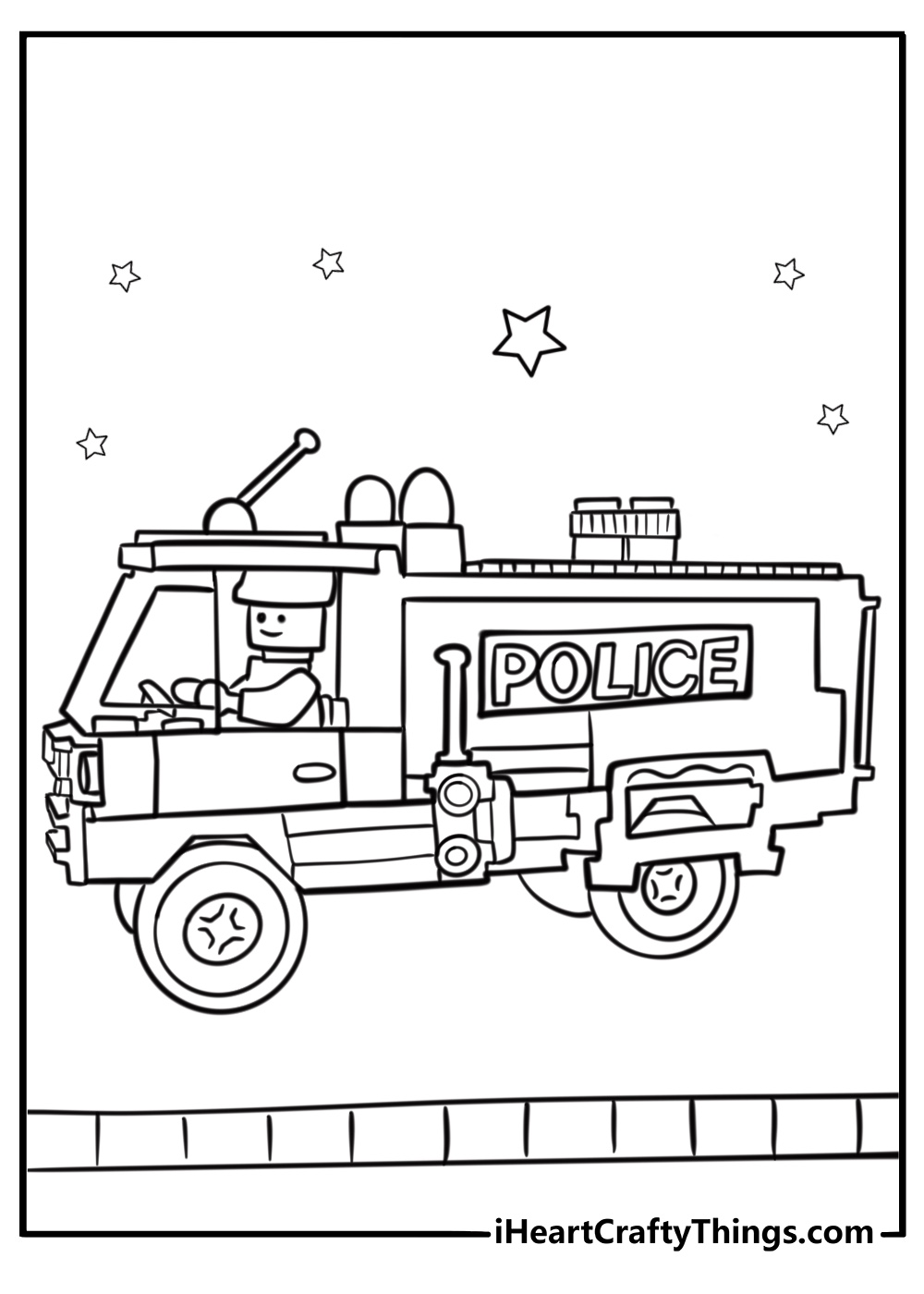 LEGO police car with flashing lights coloring page for kids