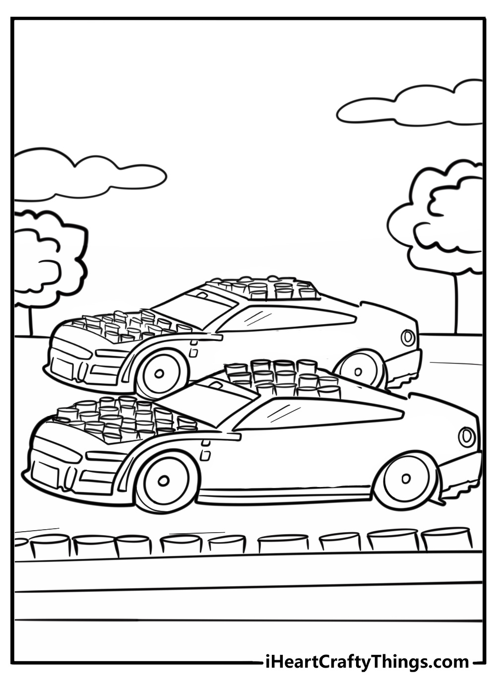 LEGO race car speeding on a track coloring sheet