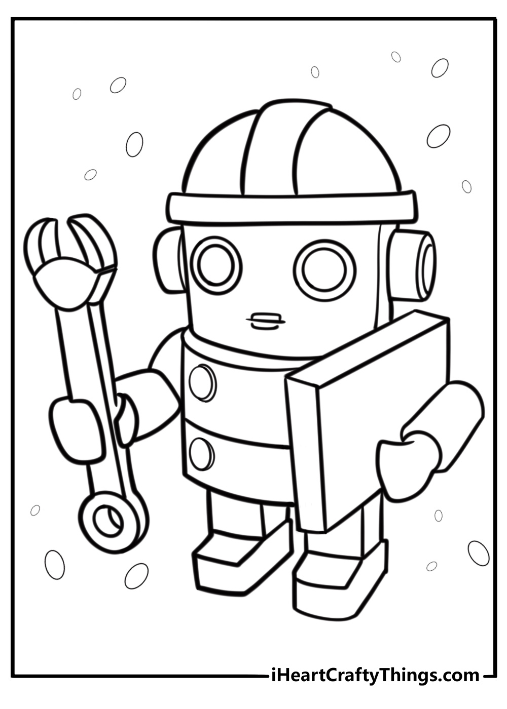 LEGO robot holding tools fun coloring page