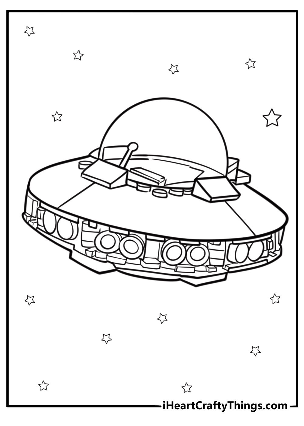 LEGO spaceship flying in space coloring page