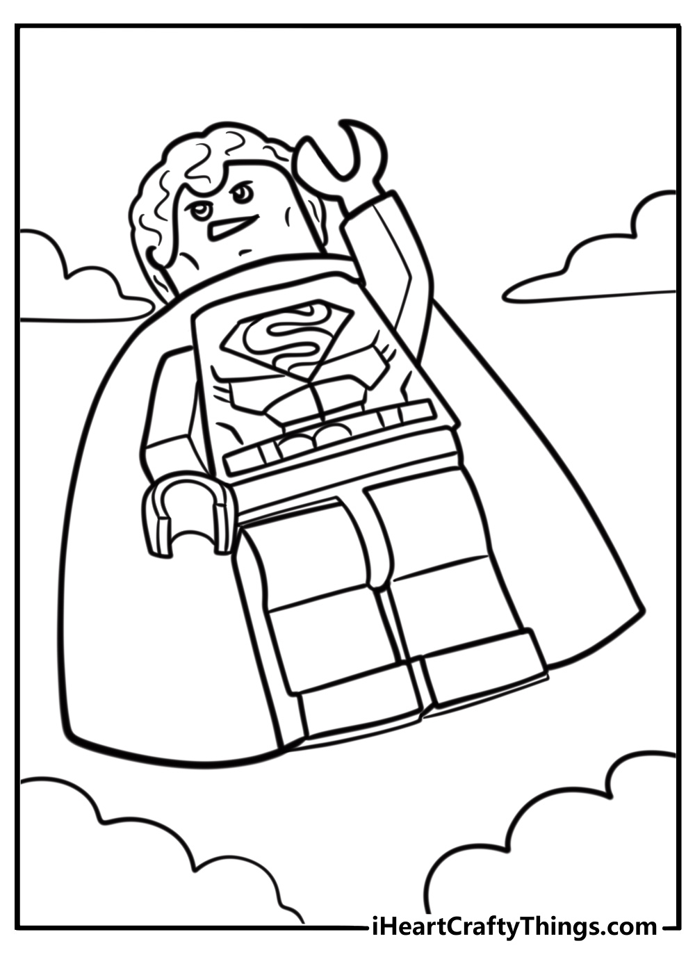 LEGO superhero flying in the sky free coloring page