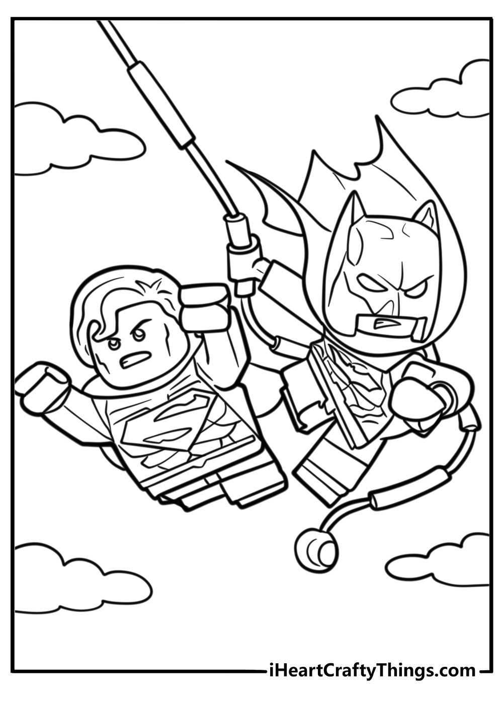 LEGO superhero team ready for action coloring page