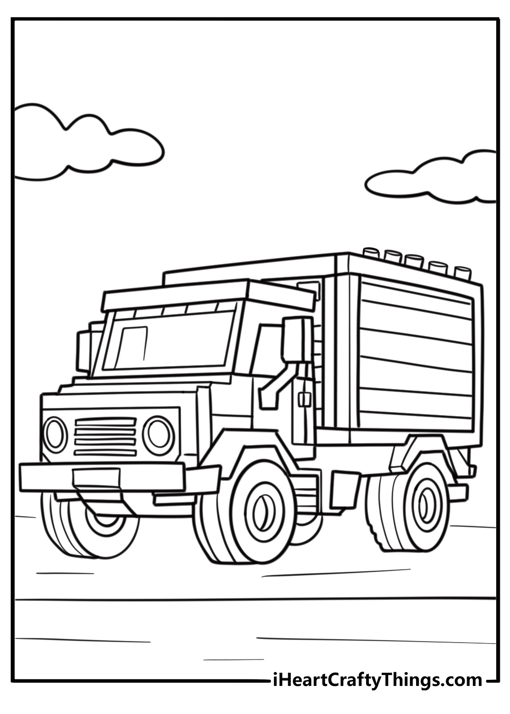 LEGO truck carrying bricks free coloring page pdf