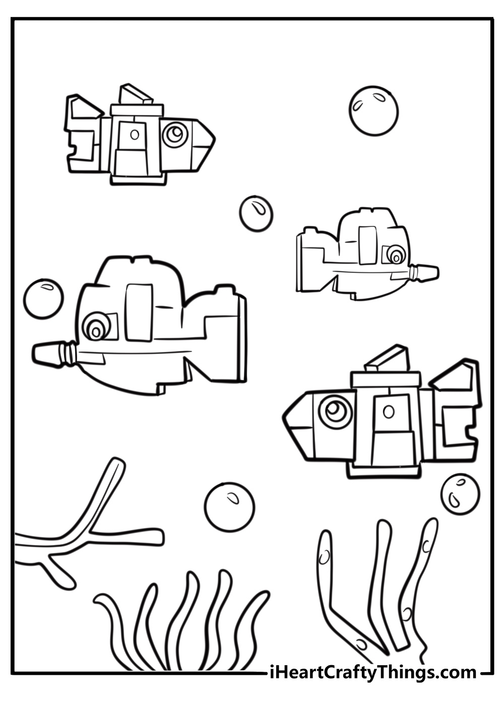 LEGO underwater scene with fish coloring sheet