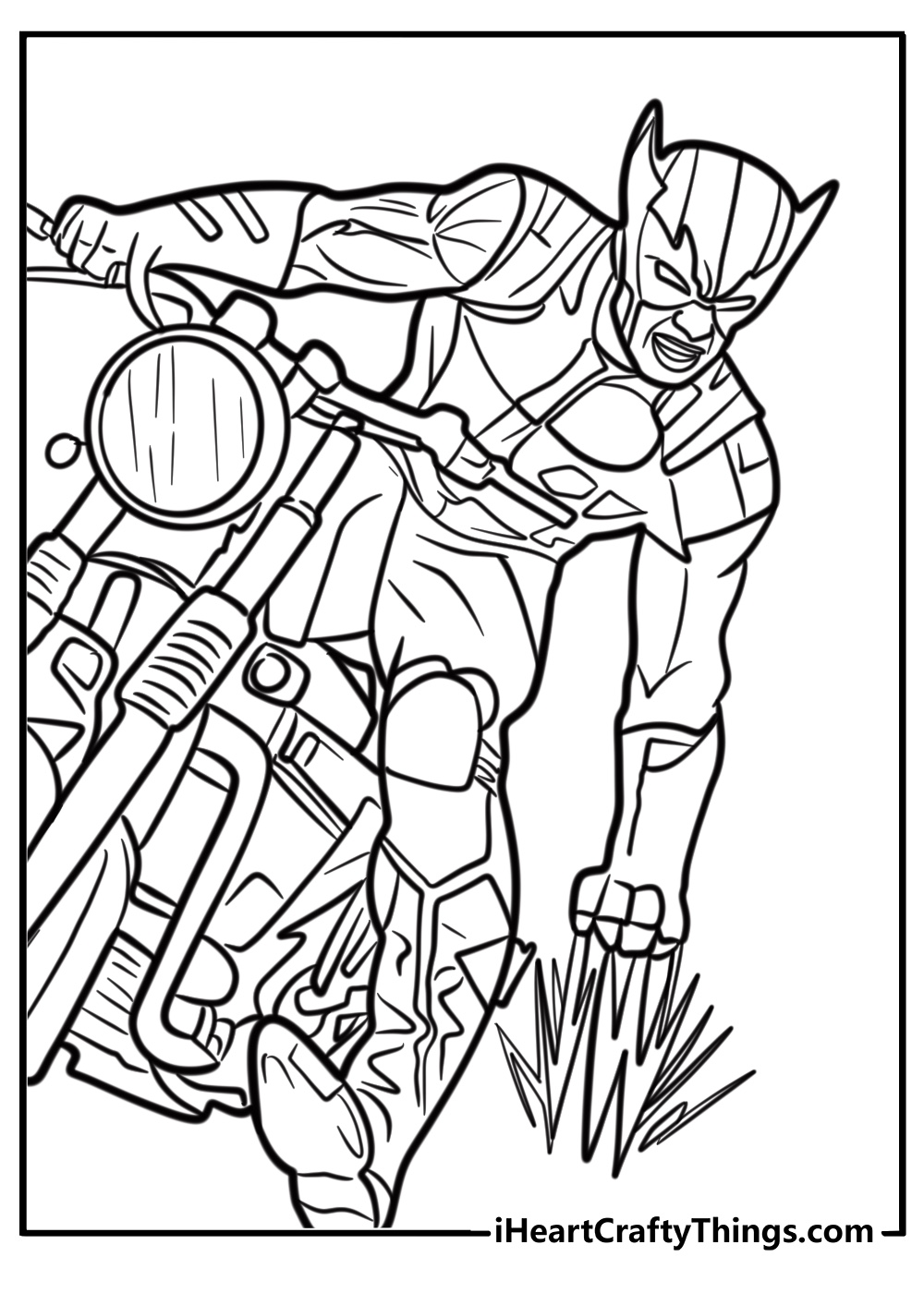 Logan driving his motorcycle free coloring page pdf