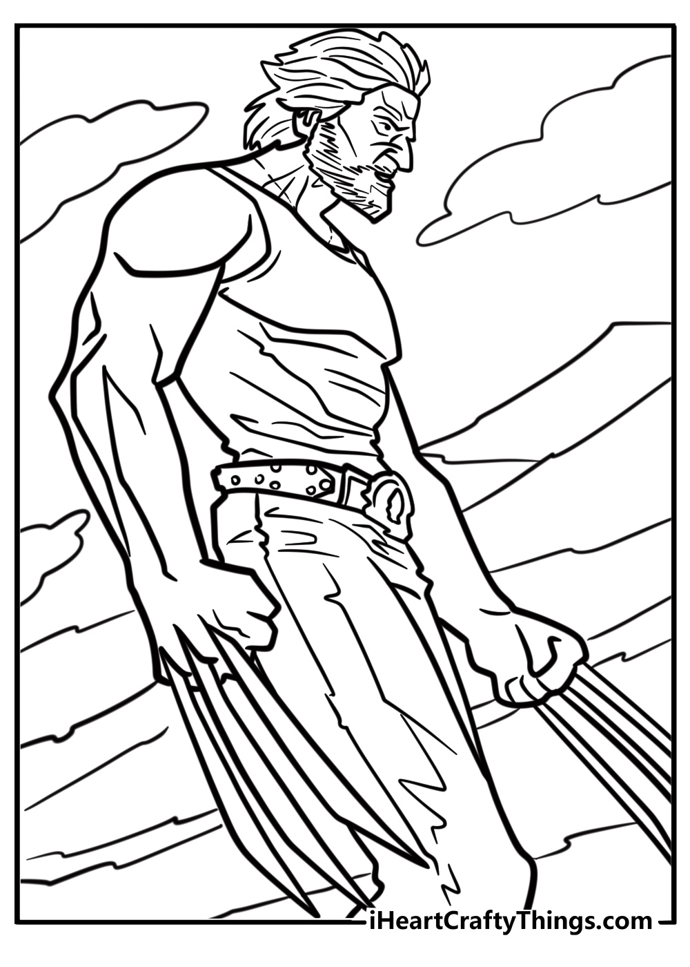 Logan in his civilian outfit with claws out free coloring page pdf