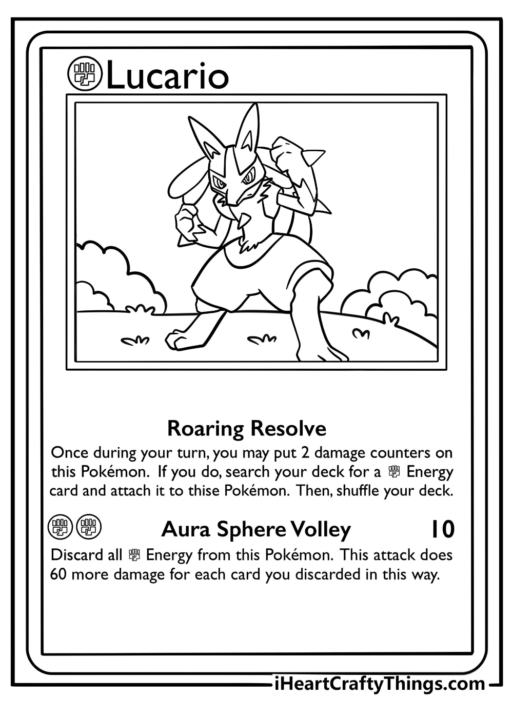 Lucario pokemon card performing a fighting move coloring sheet