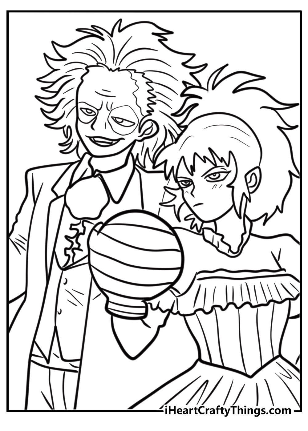 Lydia and beetlejuice standing together fun printable coloring sheet