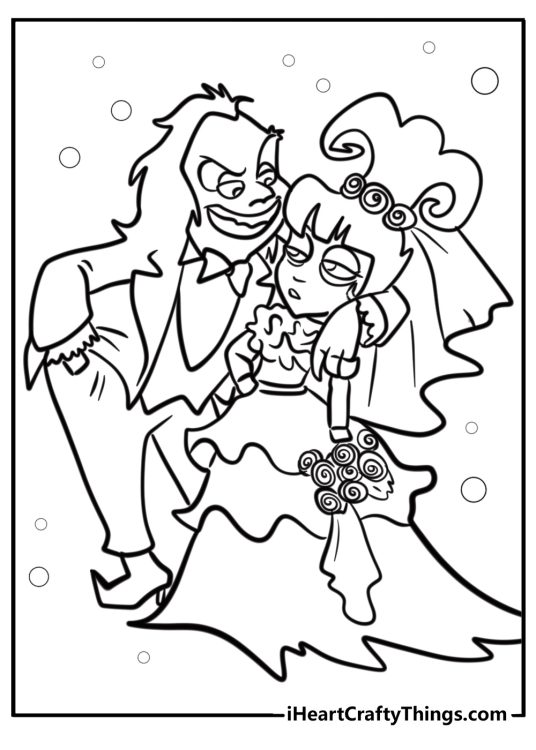 Lydia and her ghost friends detailed beetlejuice coloring sheet