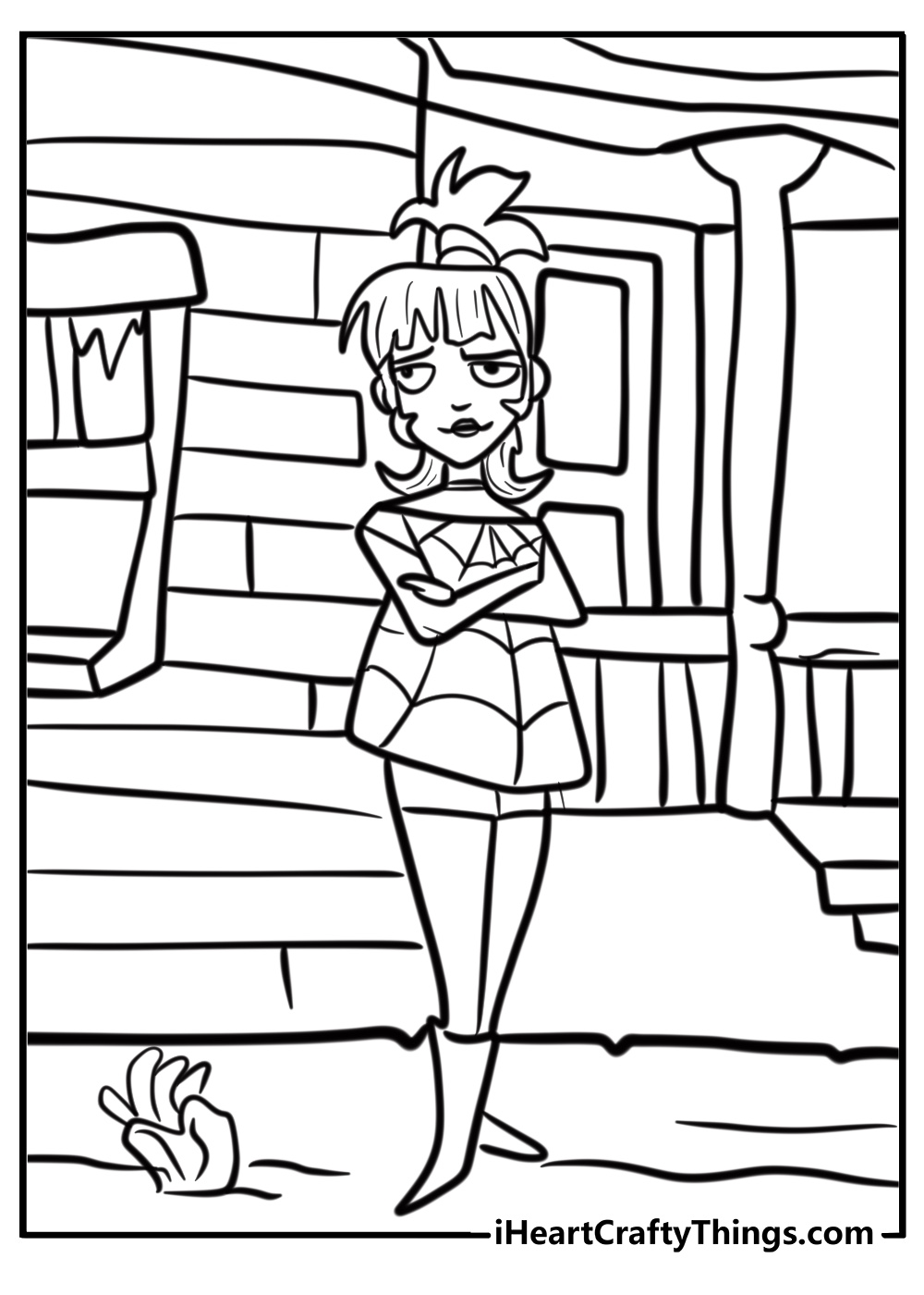 Lydia standing in the haunted house printable beetlejuice coloring page