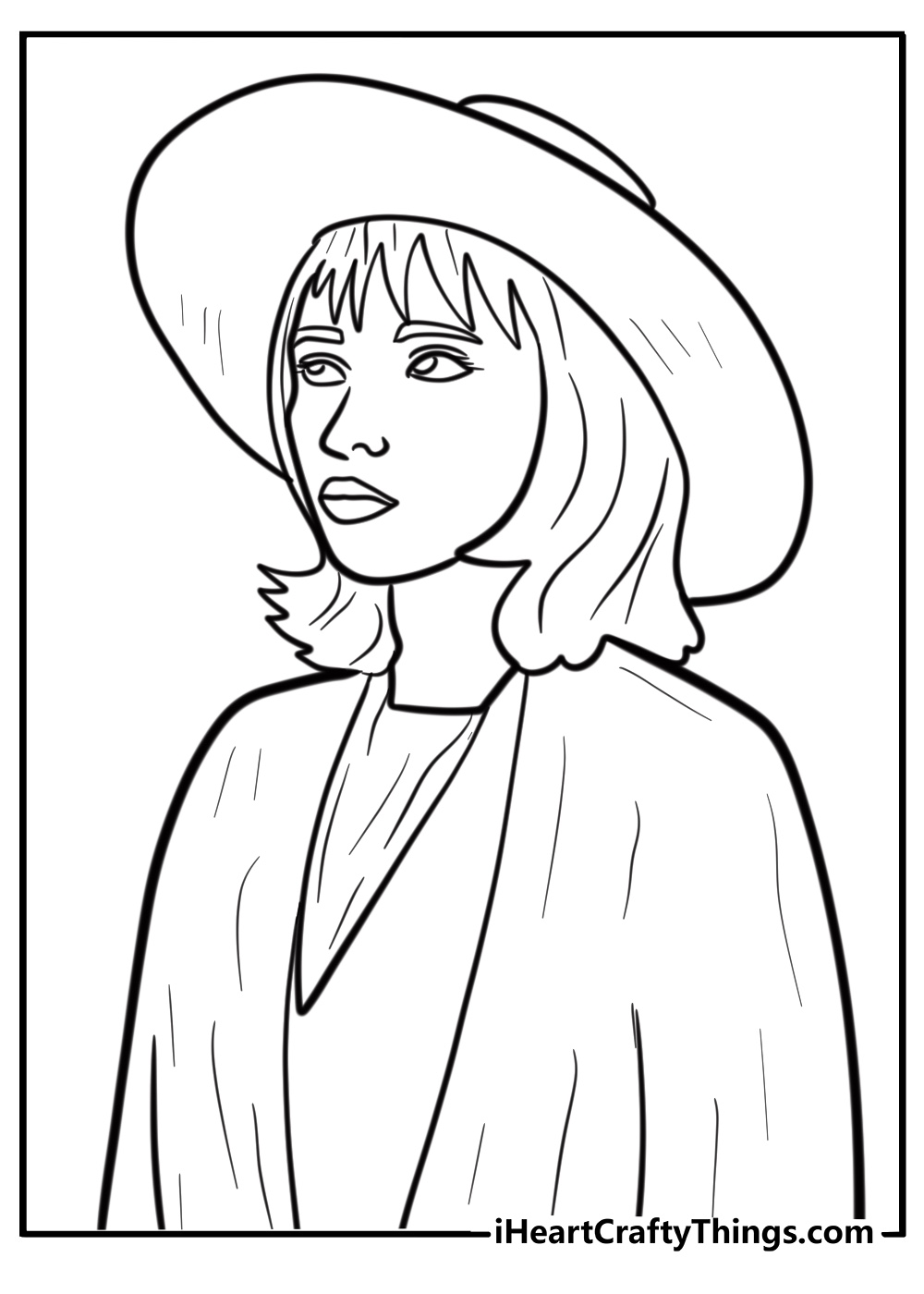 Lydia with her black hat free printable coloring page