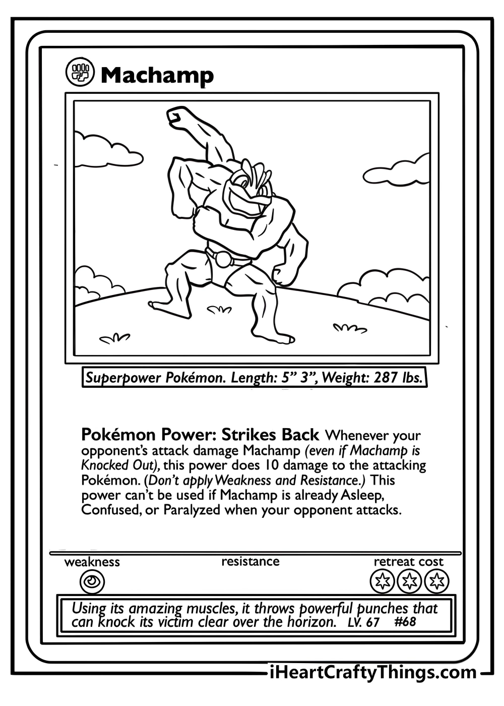 Machamp pokemon card flexing muscles detailed coloring sheet