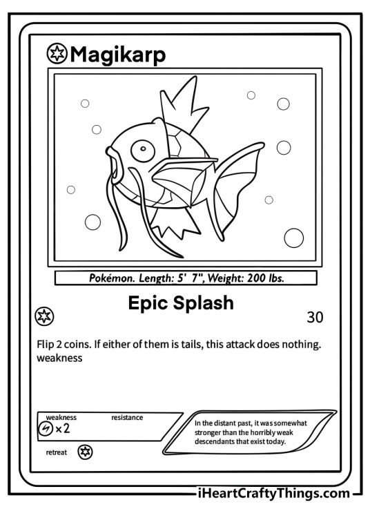 Magikarp pokemon card splashing in the water coloring page