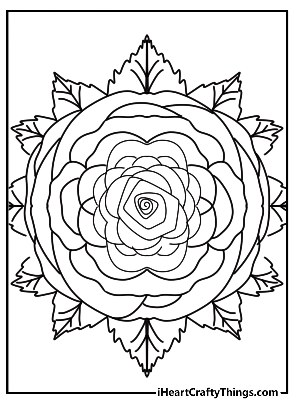 Mandala with roses and leaves coloring sheet