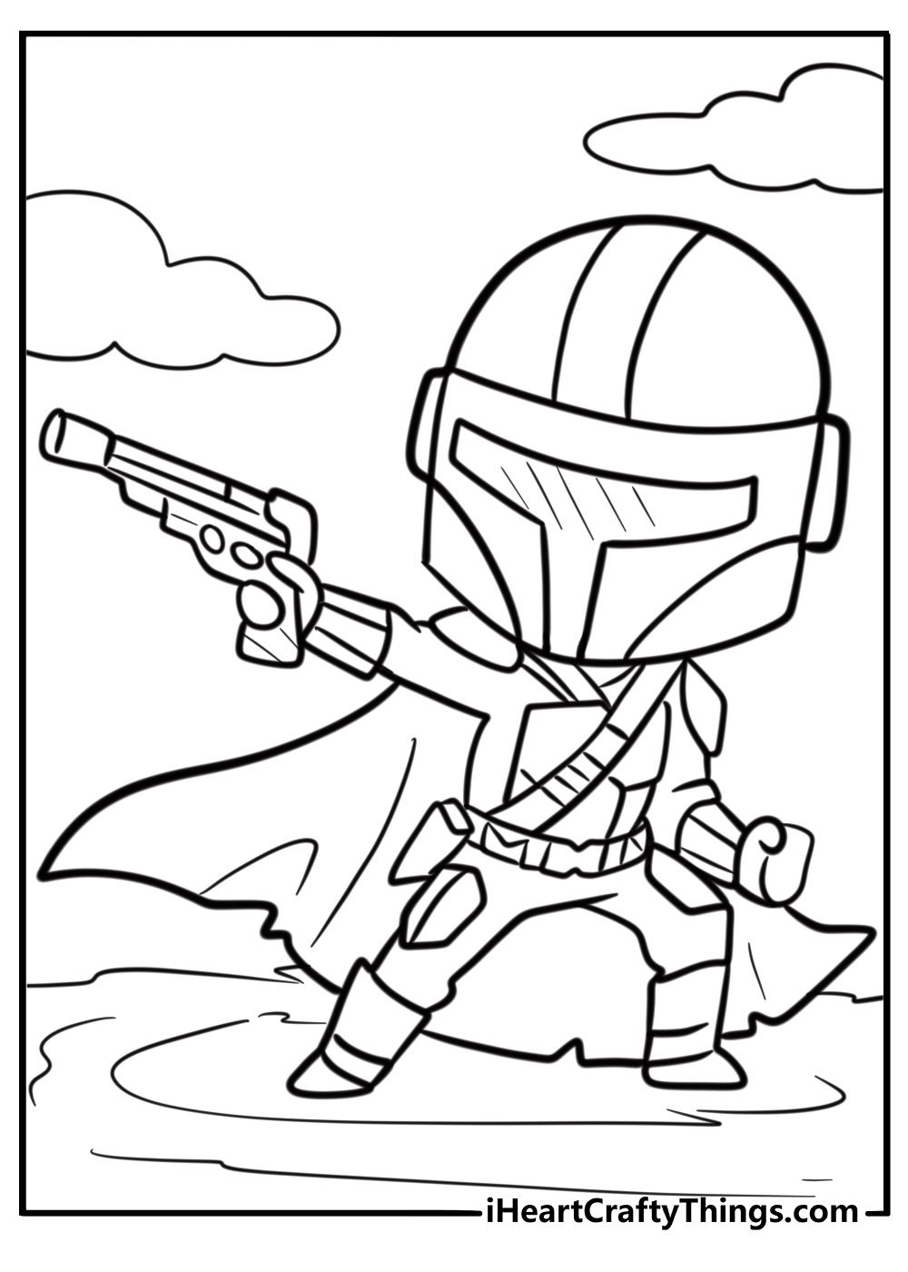 Mandalorian bounty hunter on a mission coloring page