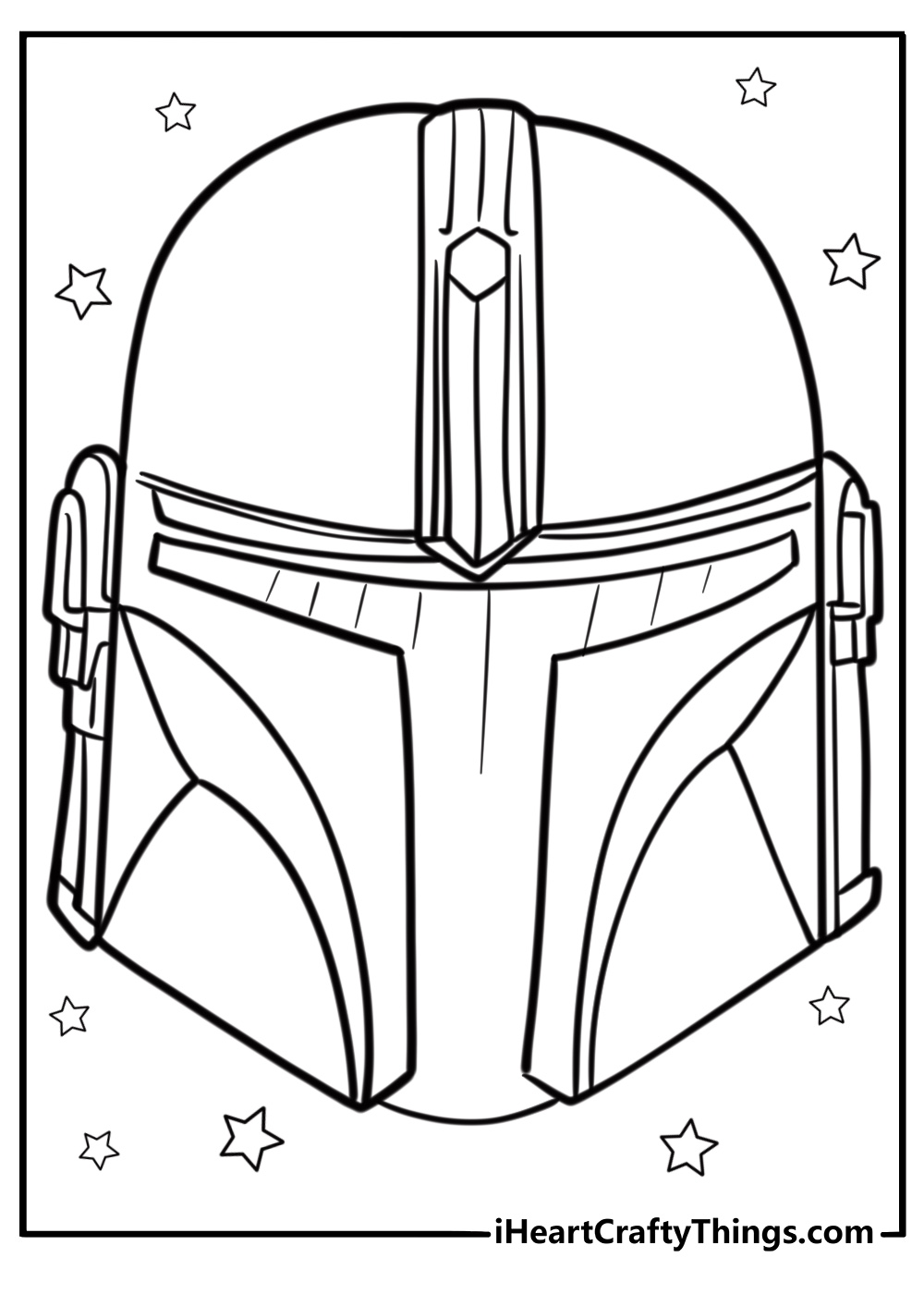 Mandalorian helmet with intricate details coloring sheet