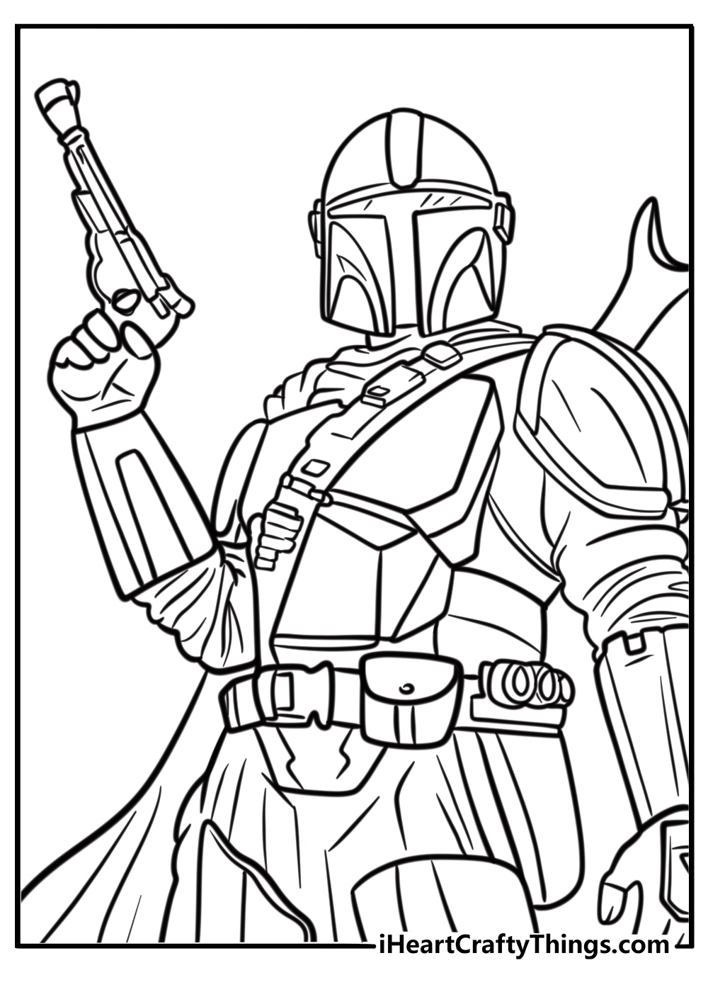 Mandalorian in a battle pose detailed coloring sheet