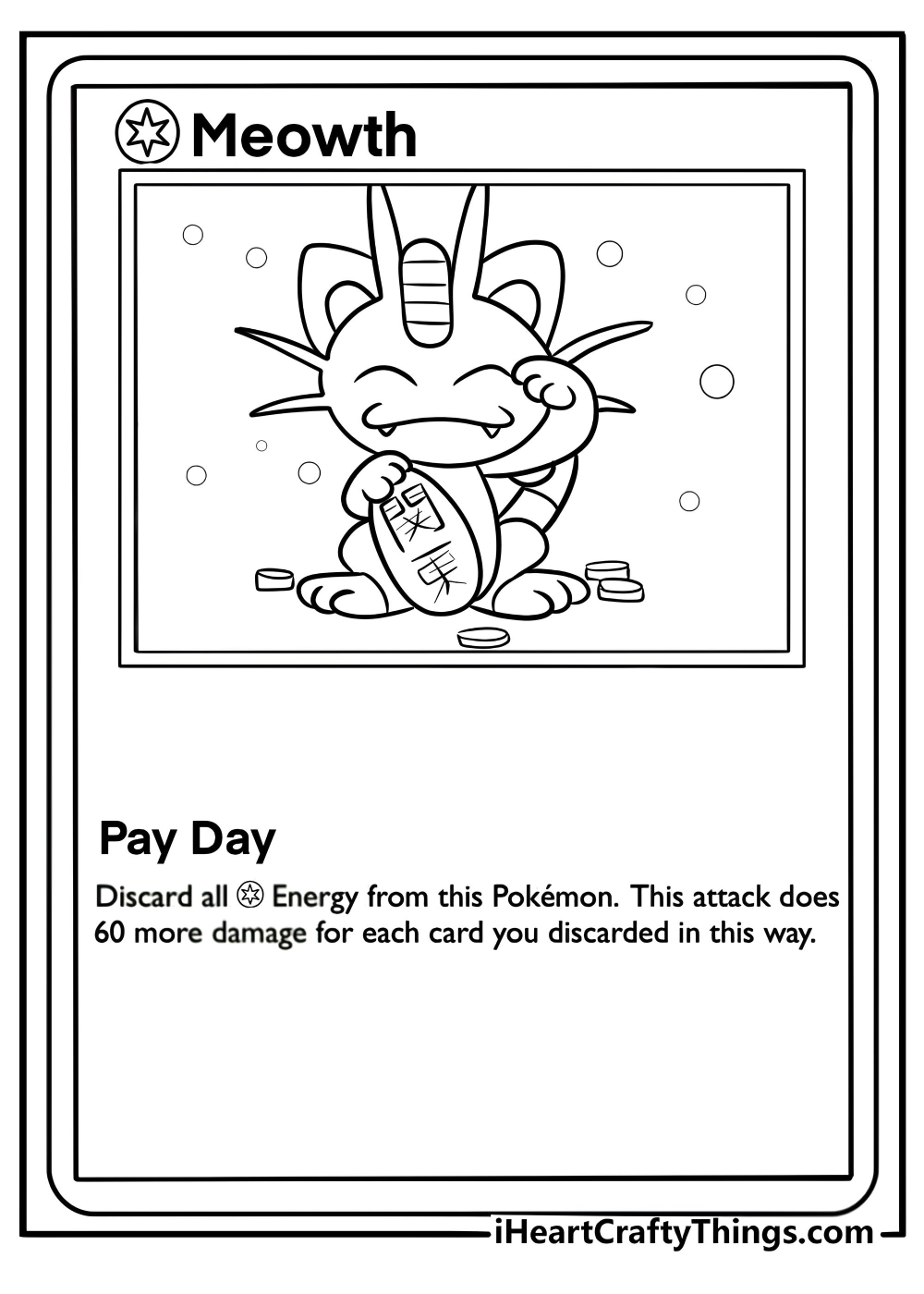 Meowth pokemon card holding a gold coin coloring sheet