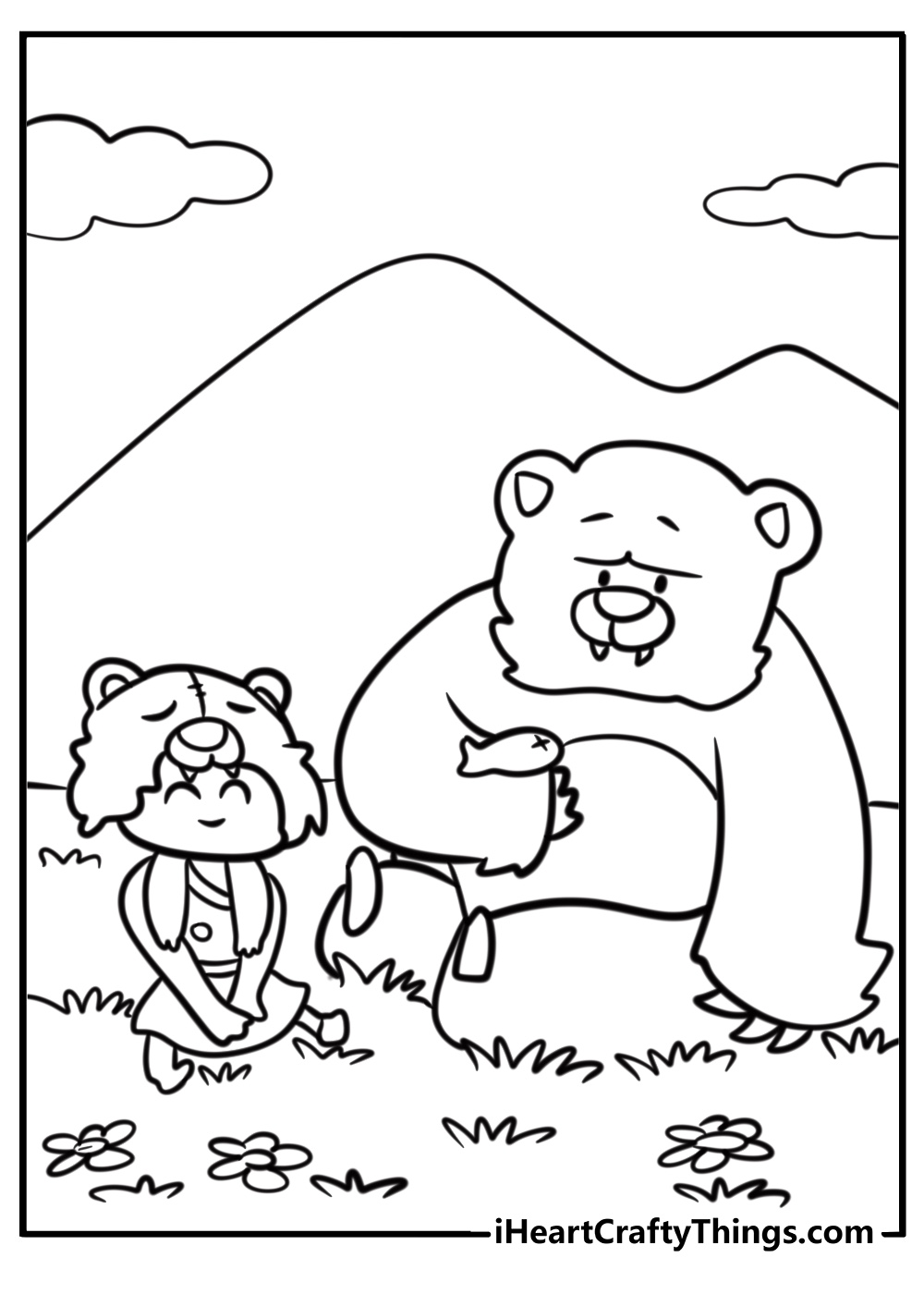 Nita with her bear companion coloring page for fans