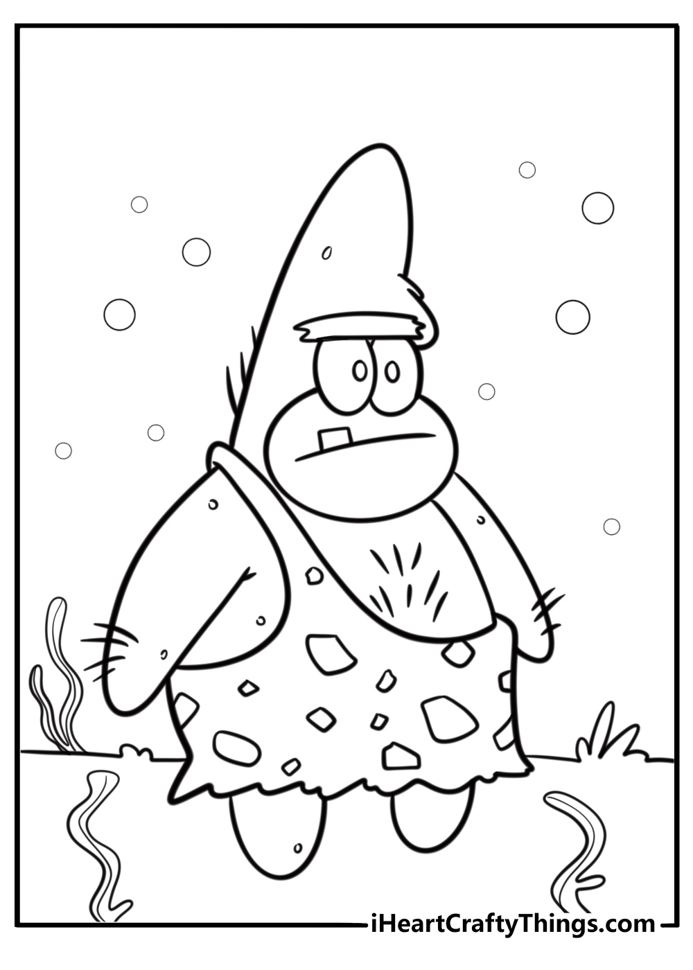 Patrick star as a caveman fun printable coloring sheet