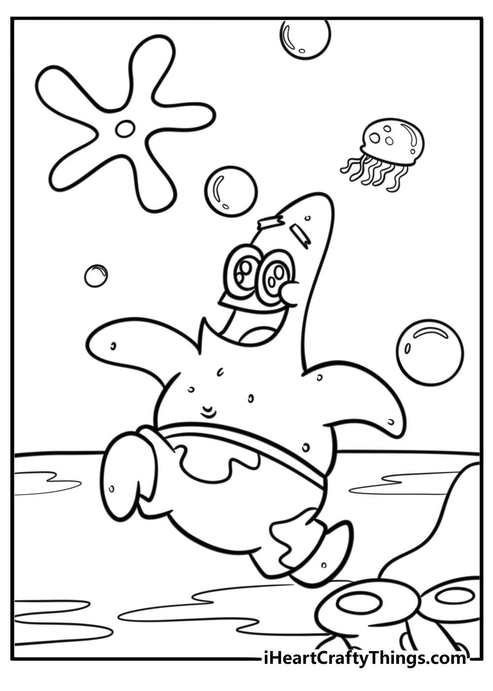 Patrick star dancing in jellyfish fields printable coloring page