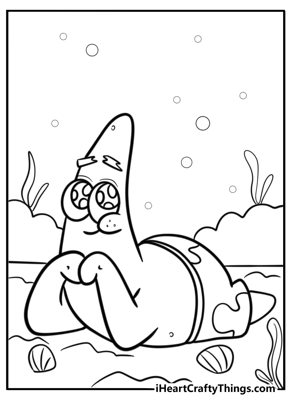 Patrick star daydreaming under a sunny sky fun coloring sheet